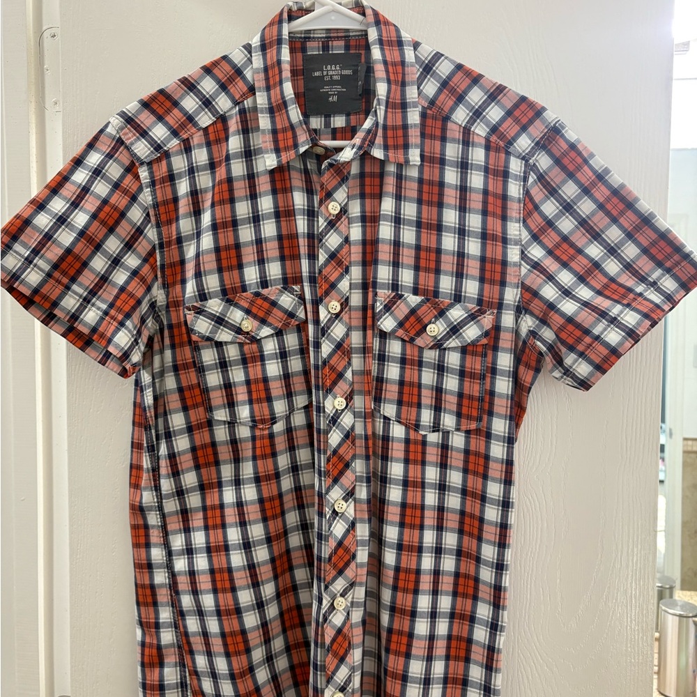 H&M Red and Blue Casual Button Down Shirt